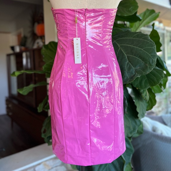 NWT Meshki Pink Jennifer Cut Out Mini Latex Dress Barbiecore Medium - Picture 9 of 13